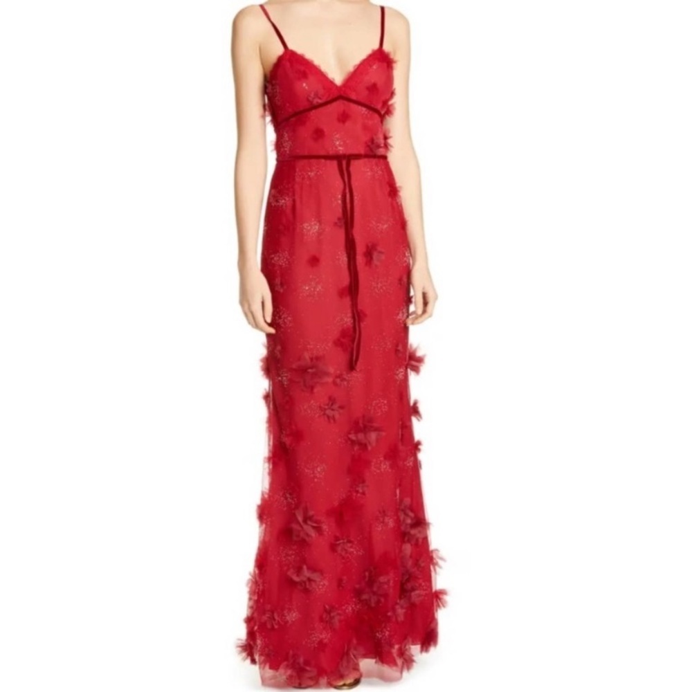 MARCHESA Evening Gown notte wine floral appliqué trumpet gown dress 16 - Picture 1 of 16